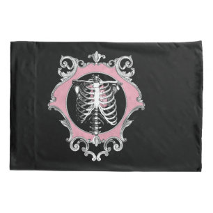Gotische Liebe Rosa und schwarze Skelette Herz B Kissenbezug