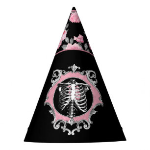 Gotische Liebe Rosa und schwarze Skelette Herz B Partyhütchen