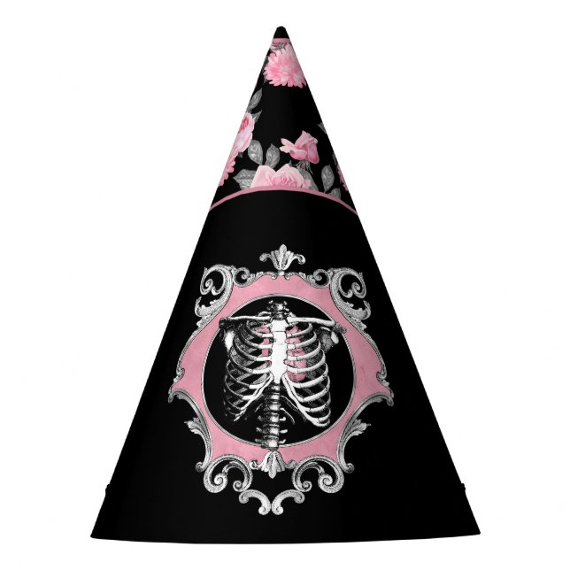 Gotische Liebe | Rosa und schwarze Skelette Herz B Partyhütchen (Vorderseite)