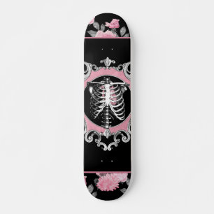 Gotische Liebe Rosa und schwarze Skelette Herz B Skateboard