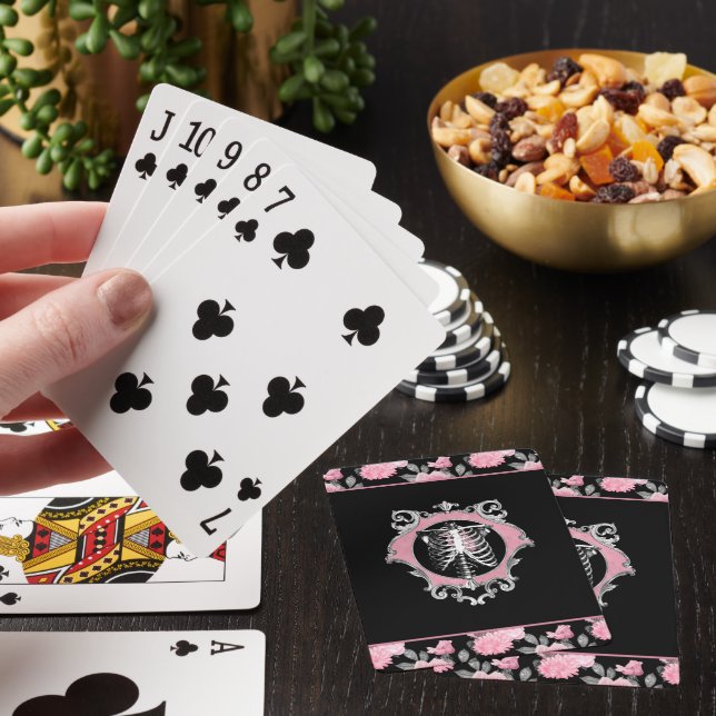 Gotische Liebe | Rosa und schwarze Skelette Herz B Spielkarten (In Situ)