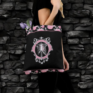 Gotische Liebe   Rosa und schwarze Skelette Herz B Tasche