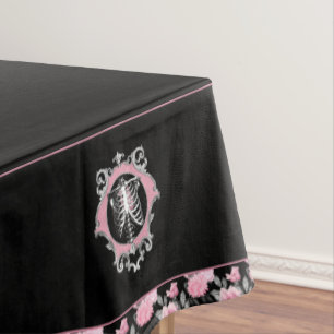 Gotische Liebe   Rosa und schwarze Skelette Herz B Tischdecke