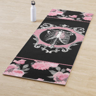 Gotische Liebe Rosa und schwarze Skelette Herz B Yogamatte