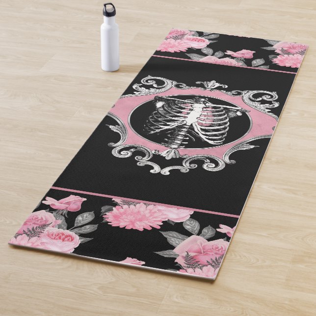 Gotische Liebe | Rosa und schwarze Skelette Herz B Yogamatte (Beispiel)