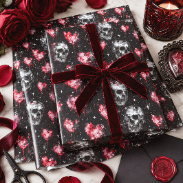 Gotische Liebe Skulls und Rote Herzen Geschenkpapier Set
