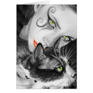 Gotische Mädchen-Miezekatze-Karte