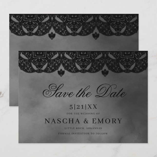 Gotische Mittelalterliche Elegante Hochzeit Save The Date (Vorne/Hinten)