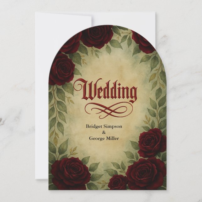 gotische mittelalterliche Vintage Rose Hochzeit Einladung (Vorderseite)
