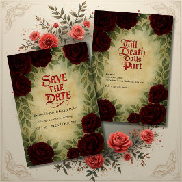 Gotische Mittelalterliche Vintage Rose Hochzeit Einladung