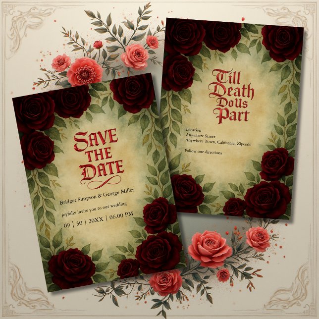 Gotische Mittelalterliche Vintage Rose Hochzeit Einladung (Von Creator hochgeladen)