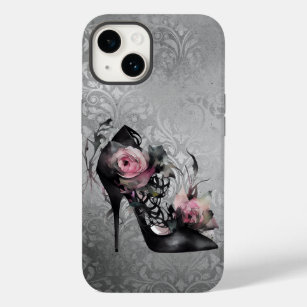Gotische Mode Stiletto Heel mit Mauve Pink Roses Case-Mate iPhone 14 Hülle