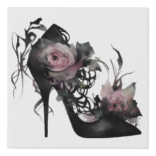 Gotische Mode Stiletto Heel mit Mauve Pink Roses Künstlicher Leinwanddruck