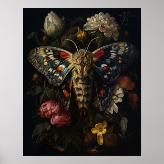 Gotische Motten und Blume Art Print Poster (Vorne)