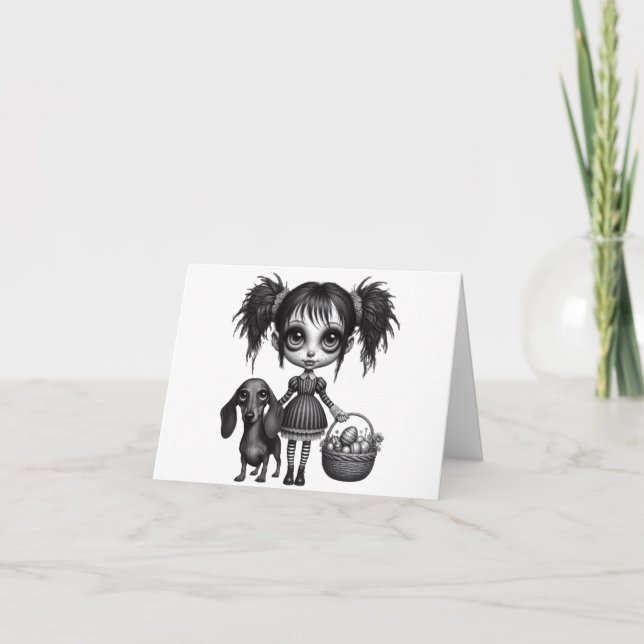 Gotische OsterGirl und Dackel Card Karte (Vorderseite)