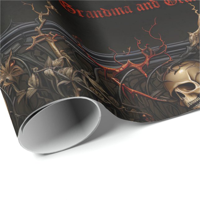 Gotische Romantische Skulls und Rose Gotisches Wra Geschenkpapier (Rolleneckpunkt)