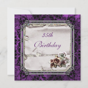 Gotische Rose & Black Damask 35. Geburtstag Einladung