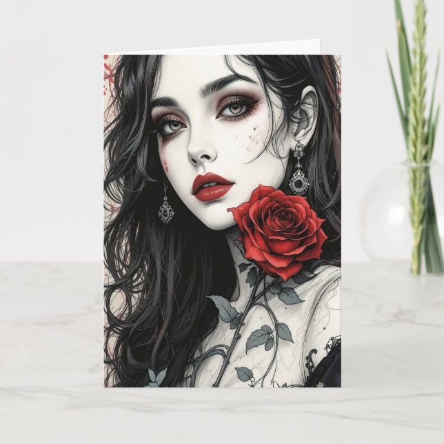 Gotische Rose Halloween Elegantes Vampire Kunst, D Karte (Vorderseite)