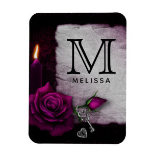Gotische Rose, Kerze, Pergament und Locket Monogra Magnet