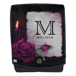 Gotische Rose, Kerze, Pergament und Monogramm-Anhä Rucksack