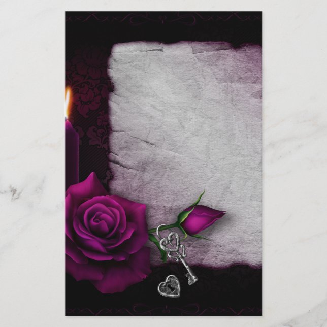Gotische Rose, Kerze, Pergament und Schlösser Briefpapier (Vorderseite)