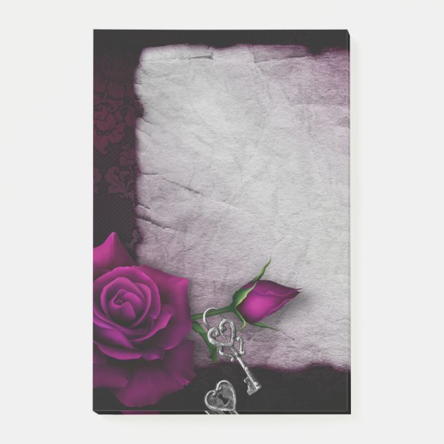Gotische Rose, Kerze, Pergament und Schlösser Post-it Klebezettel (Vorderseite)