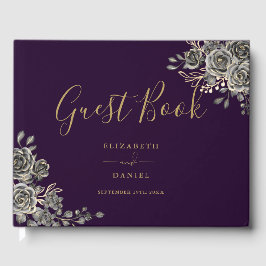 Gotische Rose mit Blumen, Lila und Goldhochzeit Gästebuch