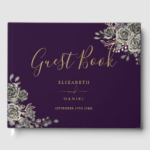 Gotische Rose mit Blumen, Lila und Goldhochzeit Gästebuch