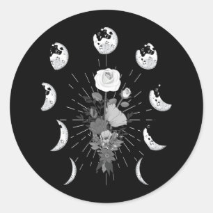 Gotische Rose Mondphasen Witchy Crescent Runder Aufkleber