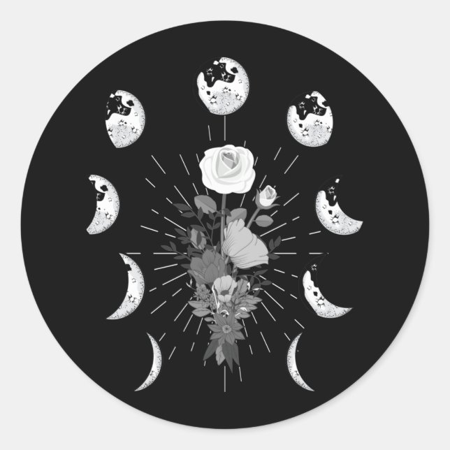 Gotische Rose Mondphasen Witchy Crescent Runder Aufkleber (Vorderseite)