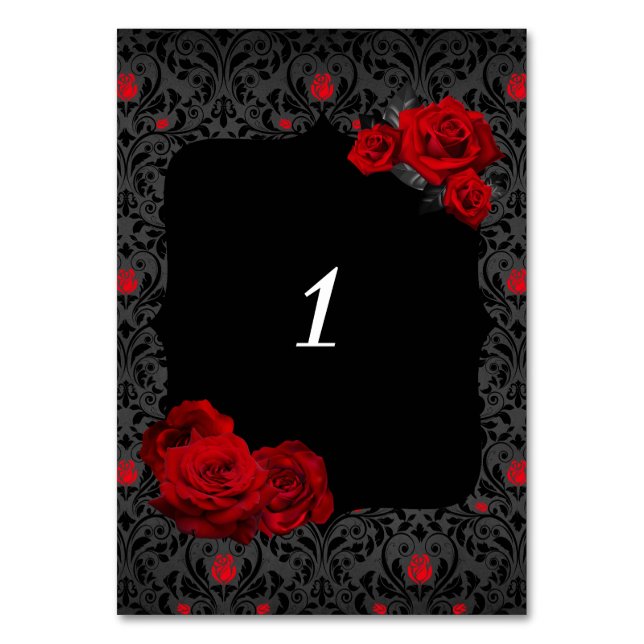 Gotische Rose Rot und Schwarz Tischnummer (Vorderseite)