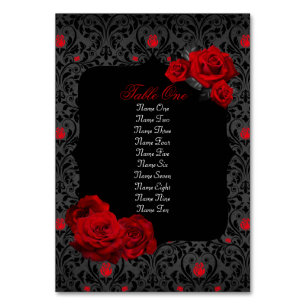 Gotische Rose Rot und Schwarz Tischnummer