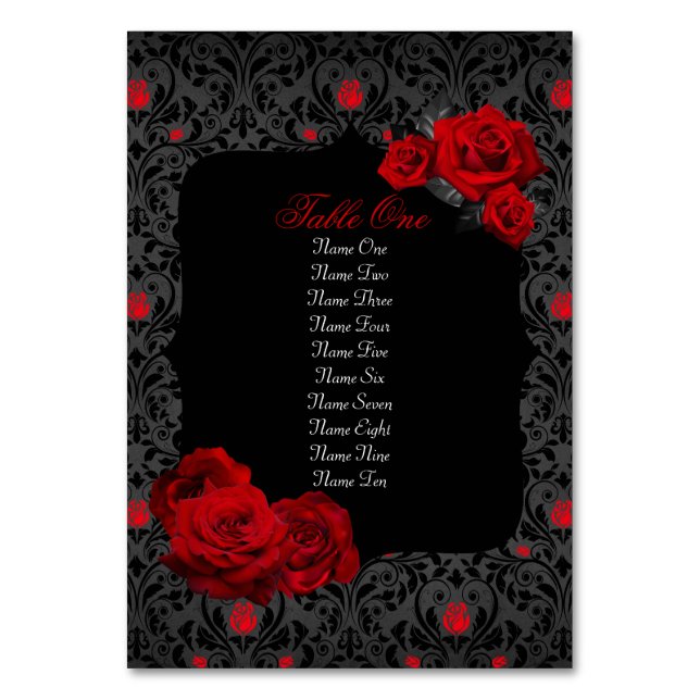 Gotische Rose Rot und Schwarz Tischnummer (Vorderseite)