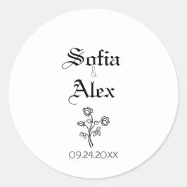 Gotische Rose schwarz-elegante Typografie Hochzeit Runder Aufkleber