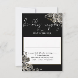 Gotische Rose Schwarz-Weiß-Hochzeit RSVP Karte