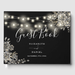 Gotische Rose Schwarz-Weiß-Lichter Hochzeit Gästebuch