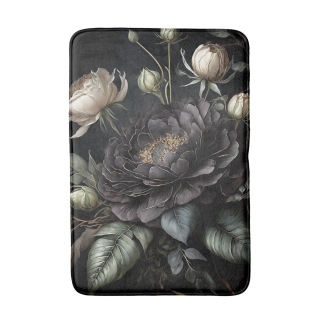 Gotische Rose Schwarze Blume Badematte (Vorderseite Vertikal)