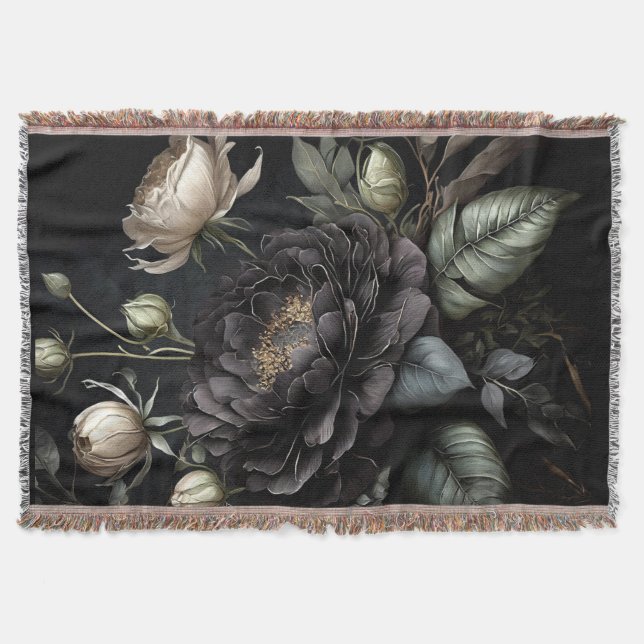 Gotische Rose Schwarze Blume Decke (Vorderseite)