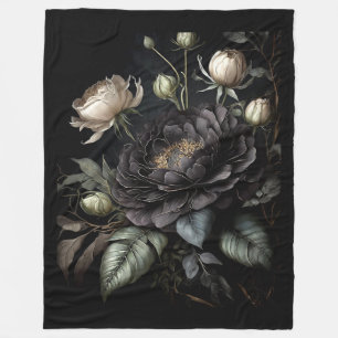Gotische Rose Schwarze Blume Fleecedecke