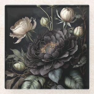 Gotische Rose Schwarze Blume Glasuntersetzer