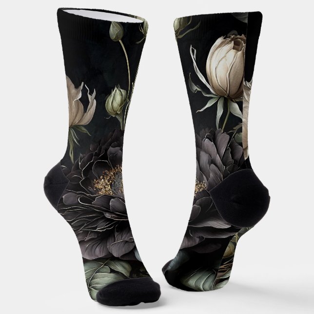 Gotische Rose Schwarze Blume Socken (Gewinkelt)