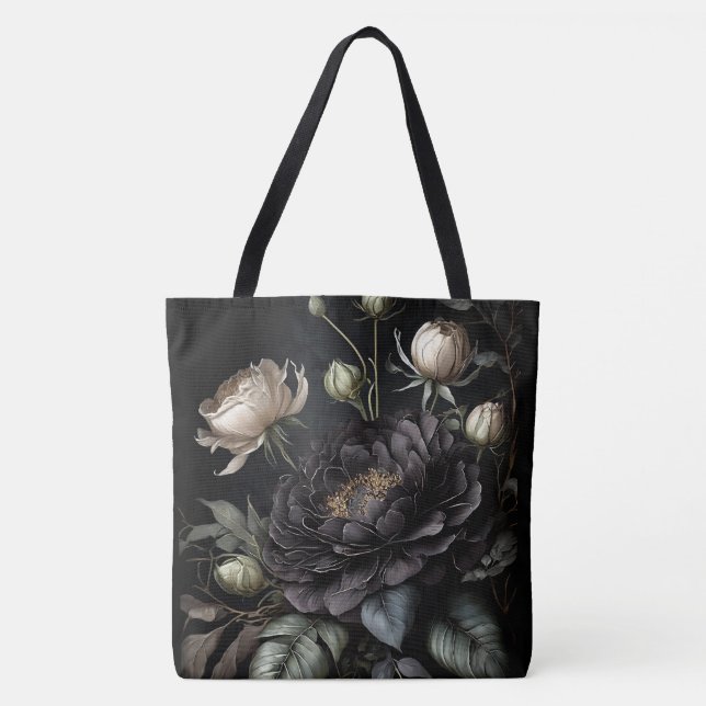 Gotische Rose Schwarze Blume Tasche (Vorderseite)