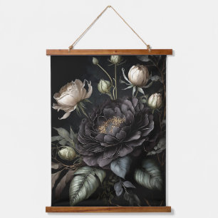 Gotische Rose Schwarze Blume Wandteppich Mit Holzrahmen