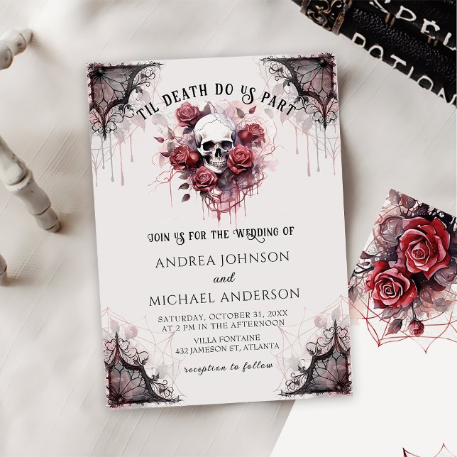 Gotische Rose Skull Halloween Hochzeit Einladung (Von Creator hochgeladen)