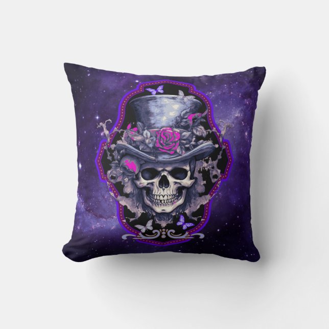 Gotische Rose Skull Halloween Kissen (Vorderseite)