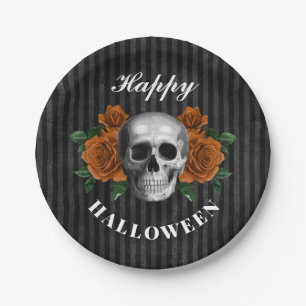 Gotische Rose & Skull Happy Halloween Pappteller