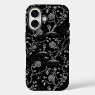 Gotische Rose und Knochenmuster iPhone 16 Hülle