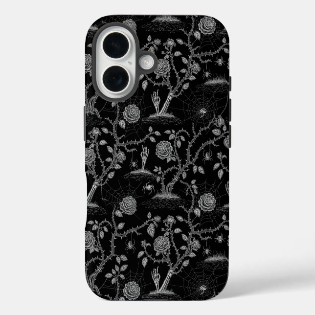 Gotische Rose und Knochenmuster iPhone 16 Hülle (Rückseite)
