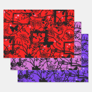 Gotische Rose und Schmetterlinge Geschenkpapier Set