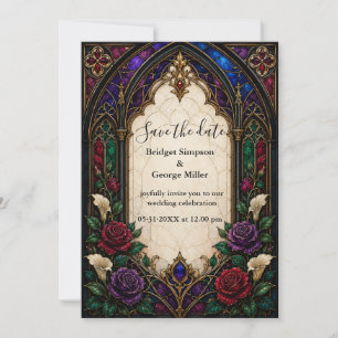 Gotische Rosen-Hochzeitskathedrale Buntglas Einladung